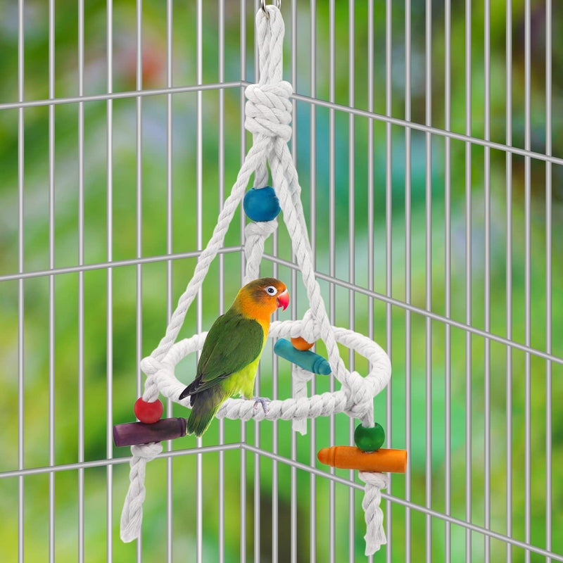 Litewoo Bird Parrot Cotton Swing Round Perch Stand with Chew Toy for Parakeet Budgie Cockatiel Finch Conure Canary Budgie - Image 4